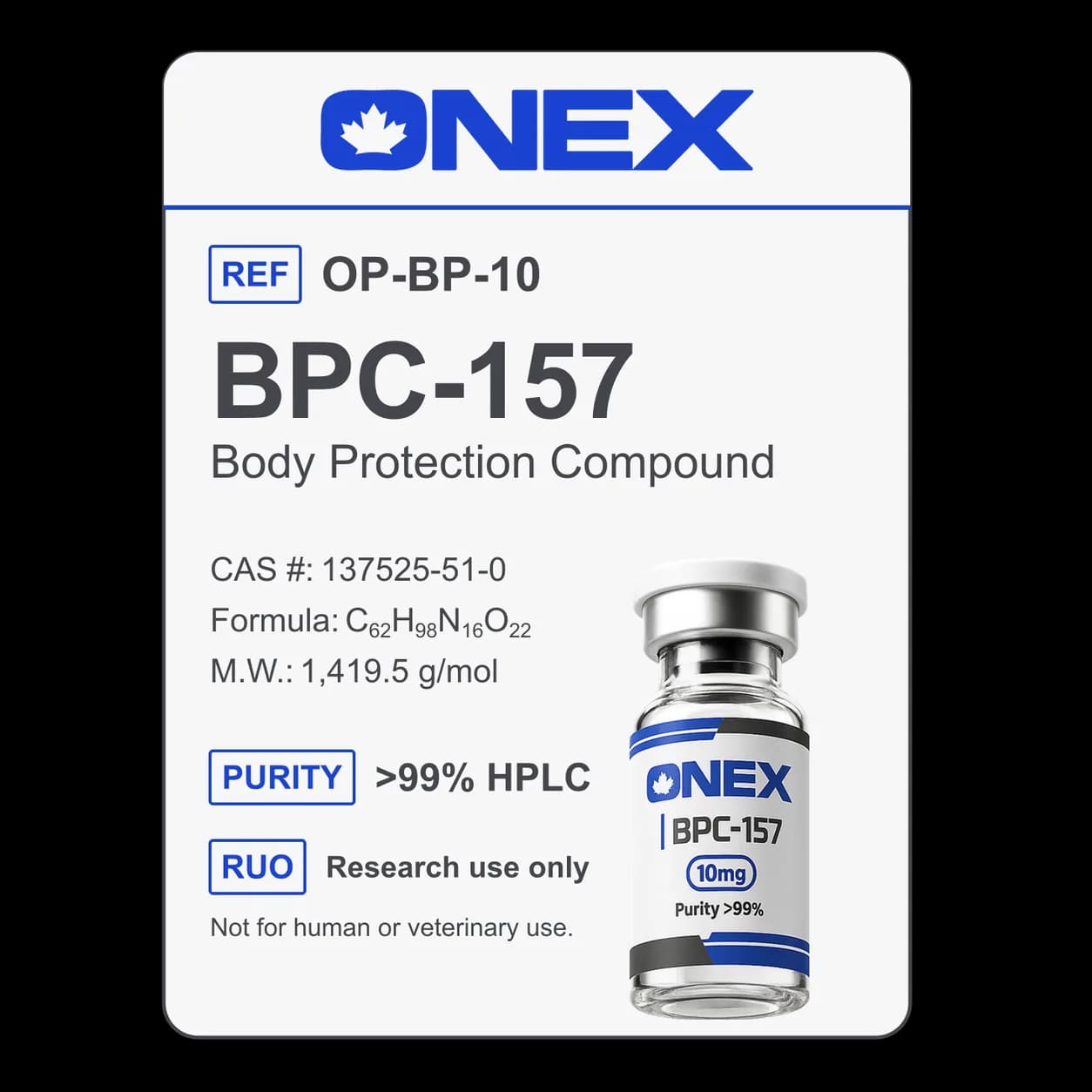 BPC-157 10mg specification card