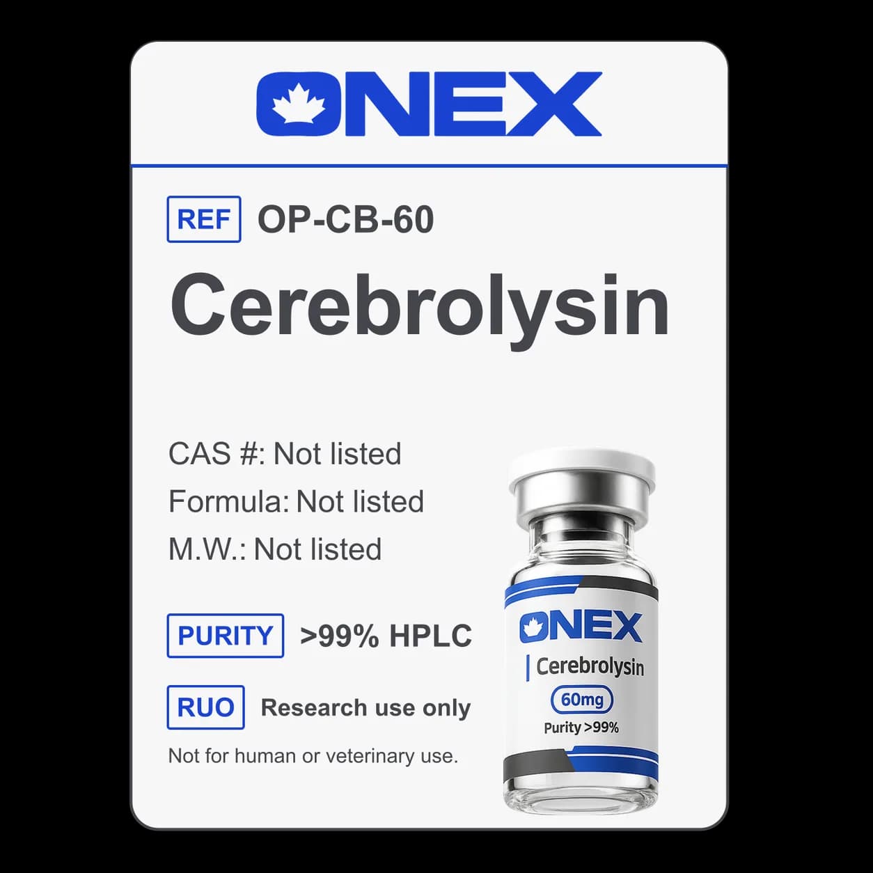 Cerebrolysin 60mg specification card: catalogue reference, CAS number, molecular formula and purity