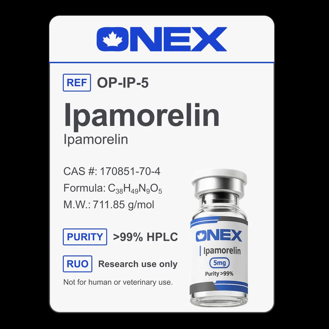 Ipamorelin 5mg specification card