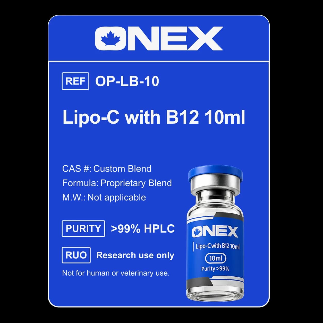 Lipo-C with B12 10ml specification card: catalogue reference, CAS number, molecular formula and purity