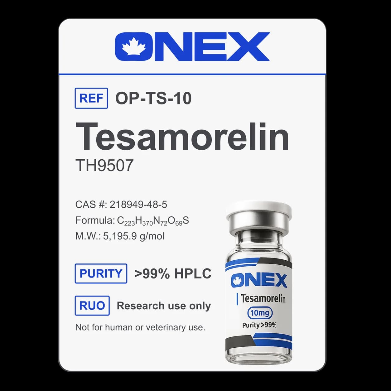 Tesamorelin 10mg specification card